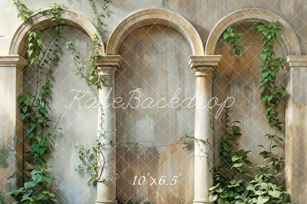 Kate Spring Green Plant Vintage Beige Arch Wall Backdrop Designed by Emetselch