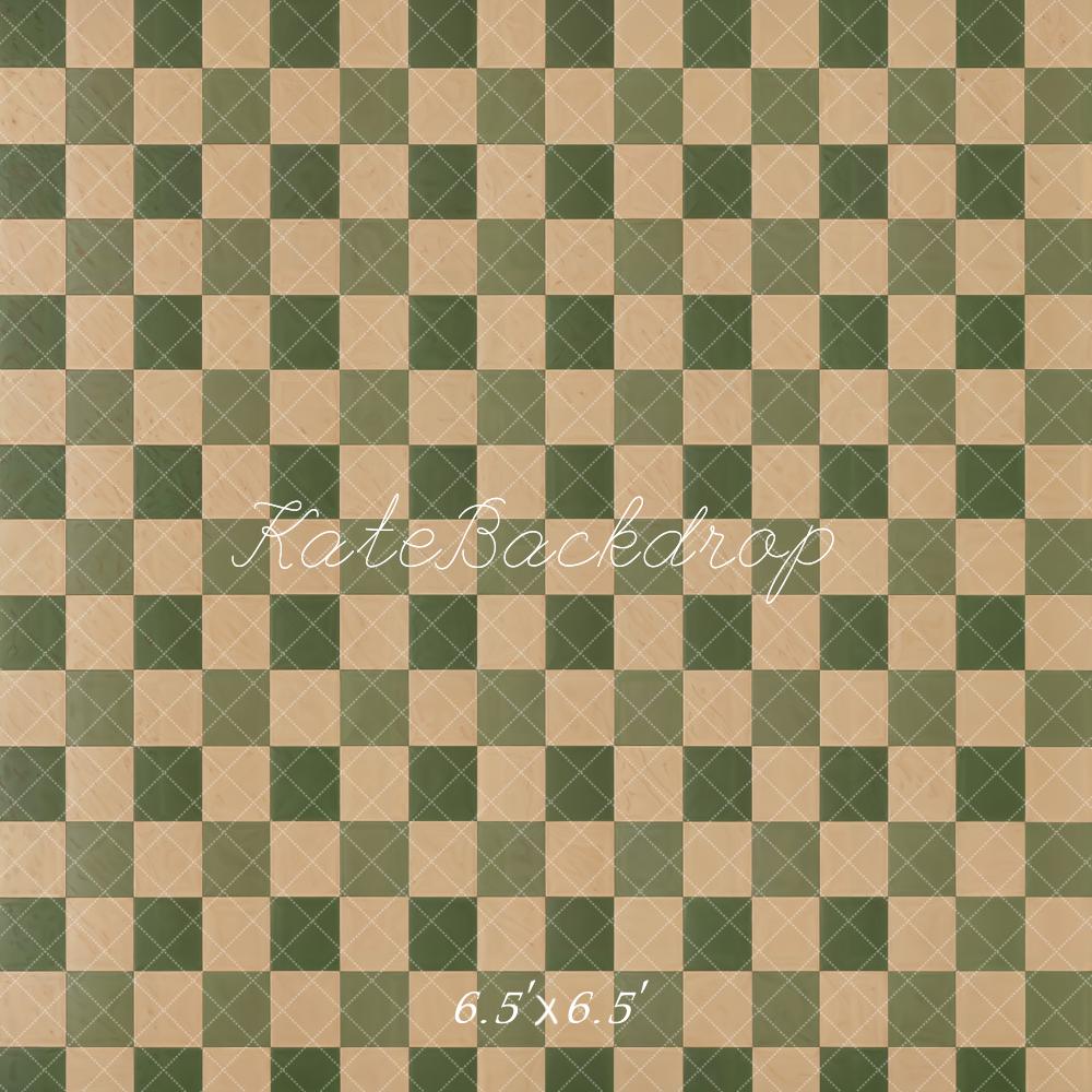 Kate Vintage Beige Green Plaid Floor Backdrop Designed by Kate Image -UK