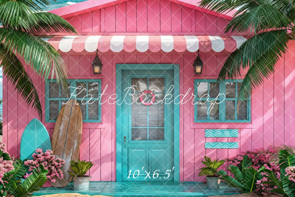 Kate Summer Pink Hut Sea Backdrop Designed by Chain Photography -UK