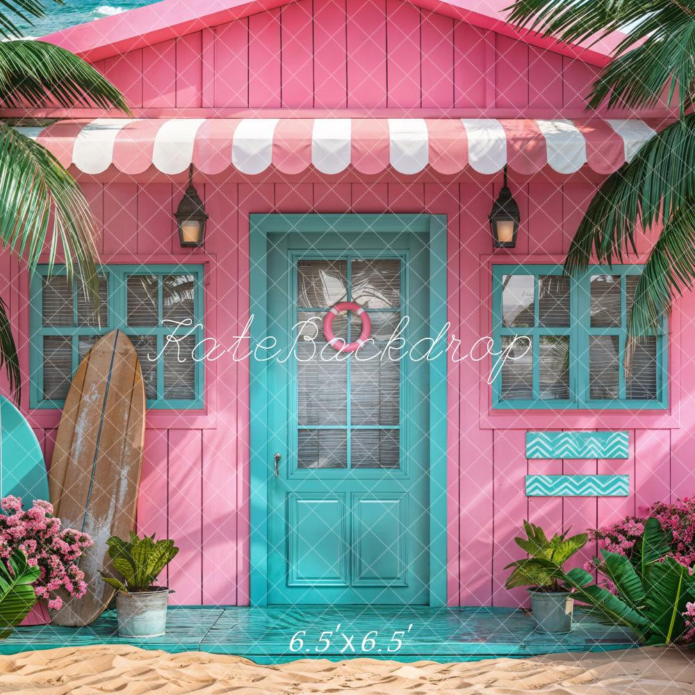Kate Summer Pink Hut Sea Backdrop Designed by Chain Photography