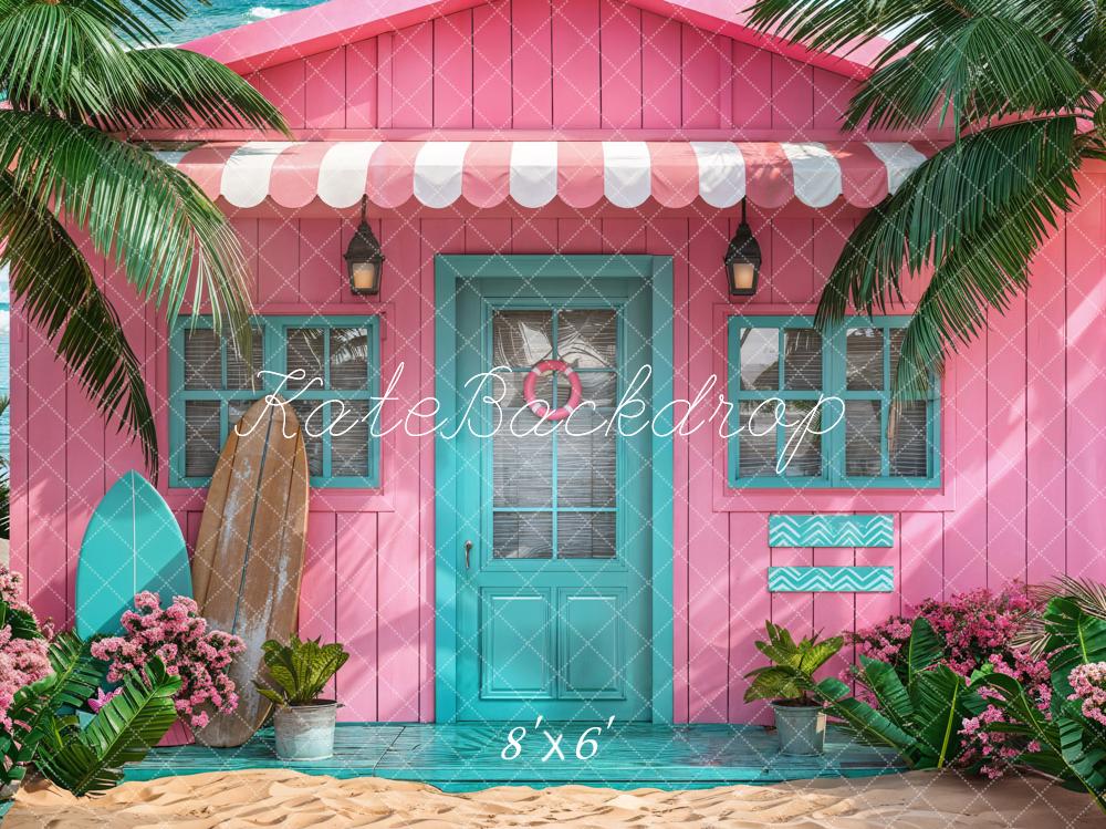 Kate Summer Pink Hut Sea Backdrop Designed by Chain Photography -UK