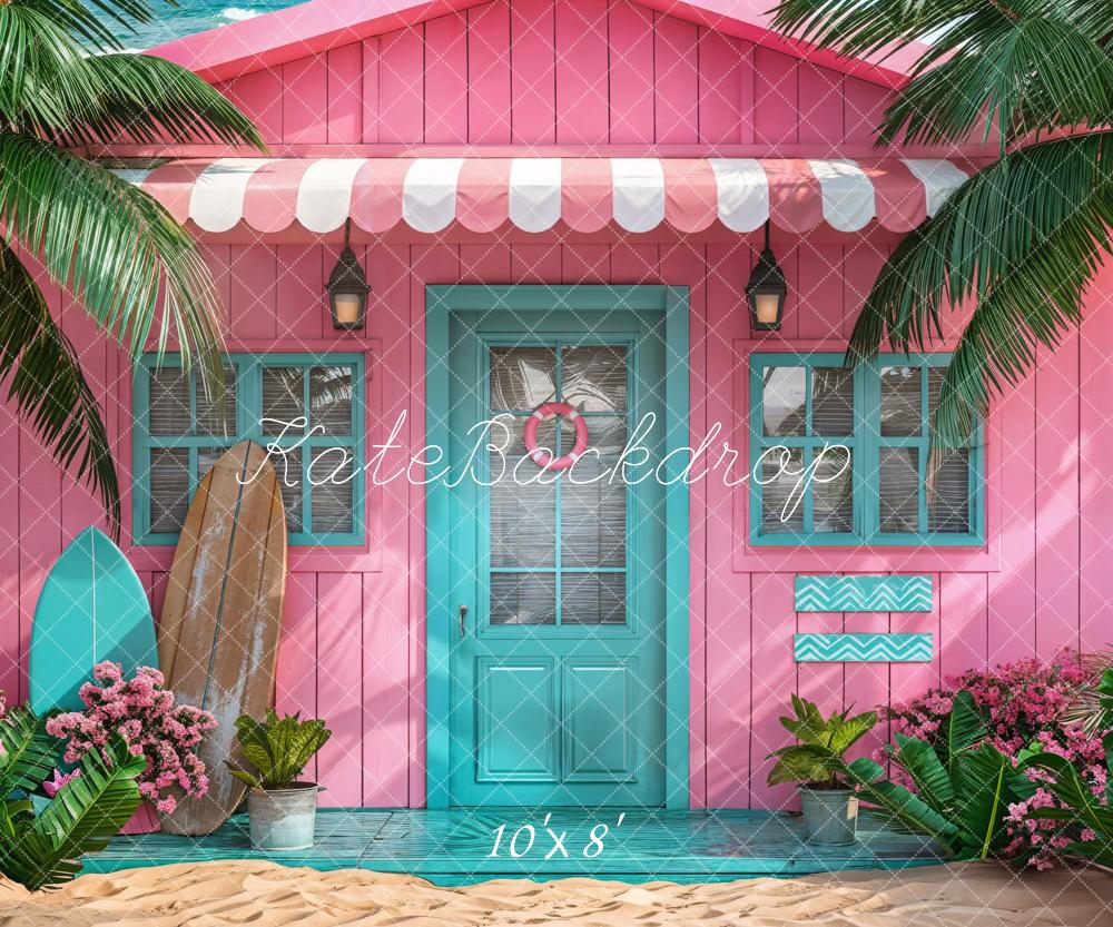 Kate Summer Pink Hut Sea Backdrop Designed by Chain Photography