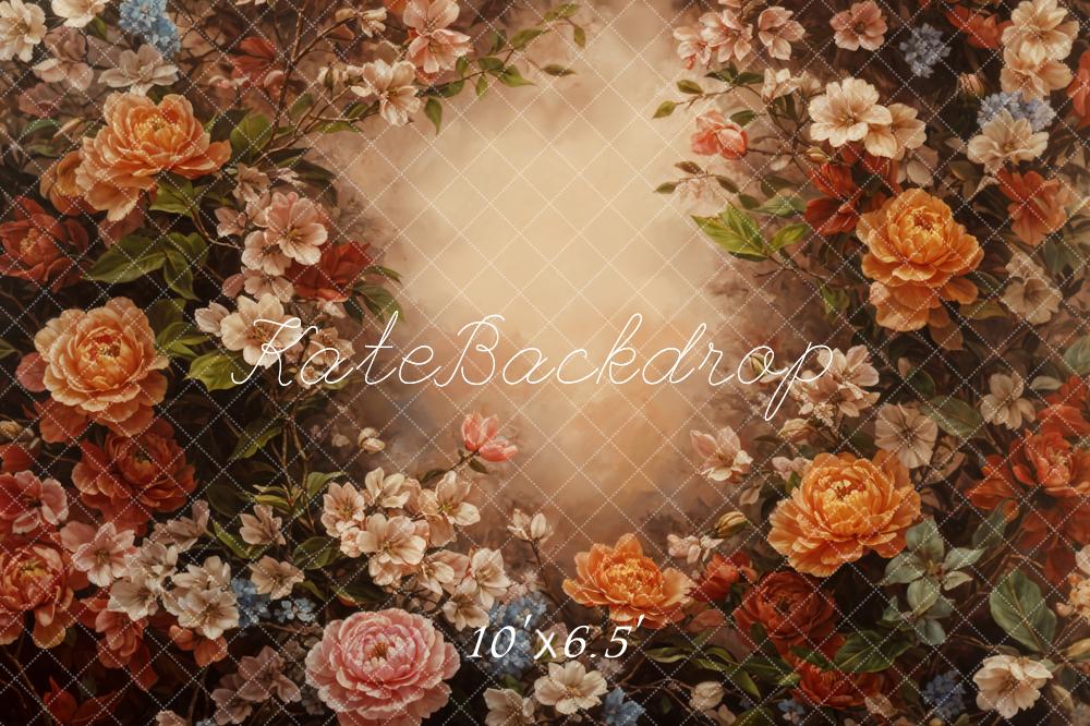 Kate Fine Art Retro Colorful Flower Brown Backdrop Designed by GQ -UK