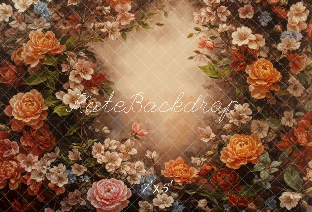 Kate Fine Art Retro Colorful Flower Brown Backdrop Designed by GQ -UK