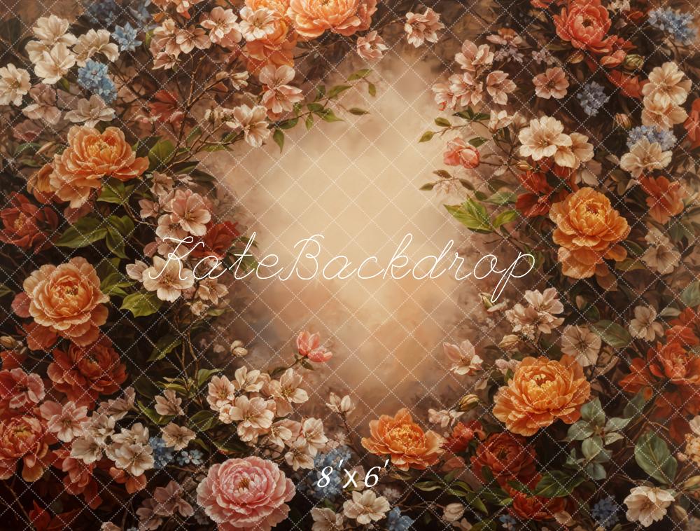 Kate Fine Art Retro Colorful Flower Brown Backdrop Designed by GQ -UK