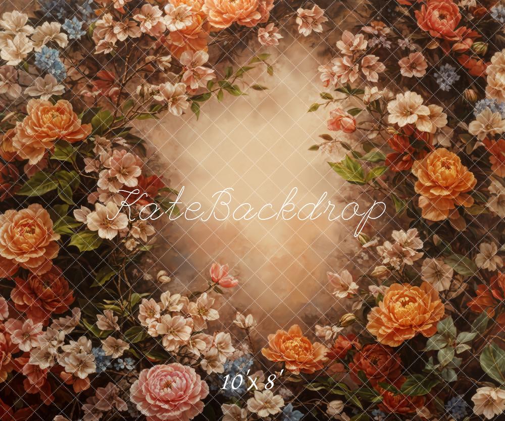 Kate Fine Art Retro Colorful Flower Brown Backdrop Designed by GQ -UK