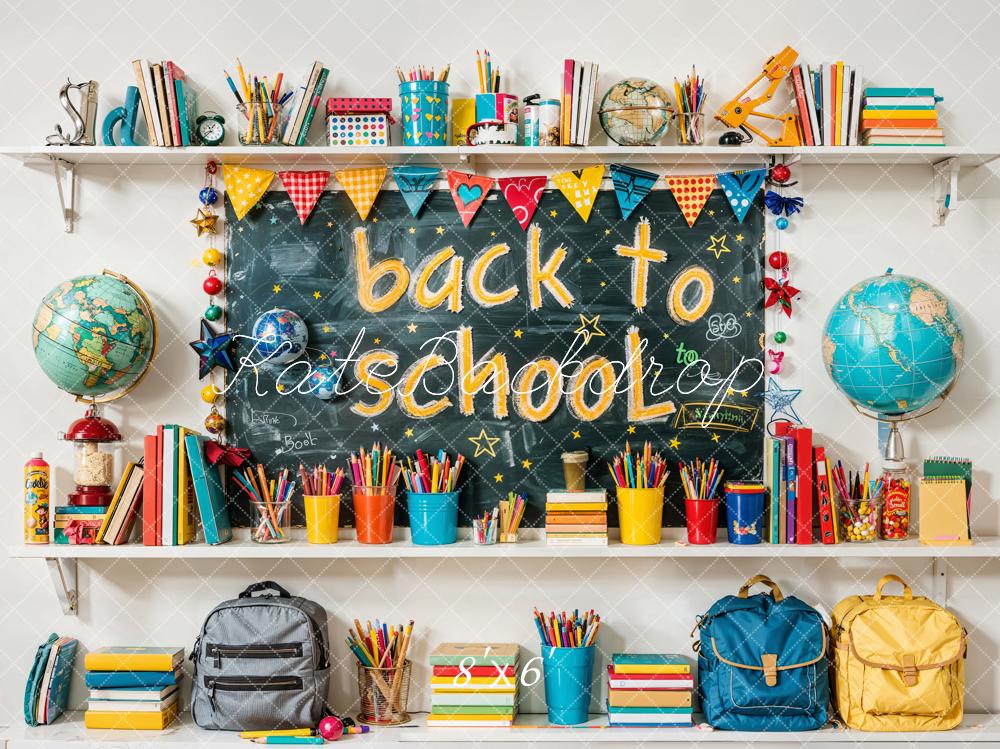 Kate Back to School Colorful Book Graffiti Blackboard Backdrop Designed by Emetselch