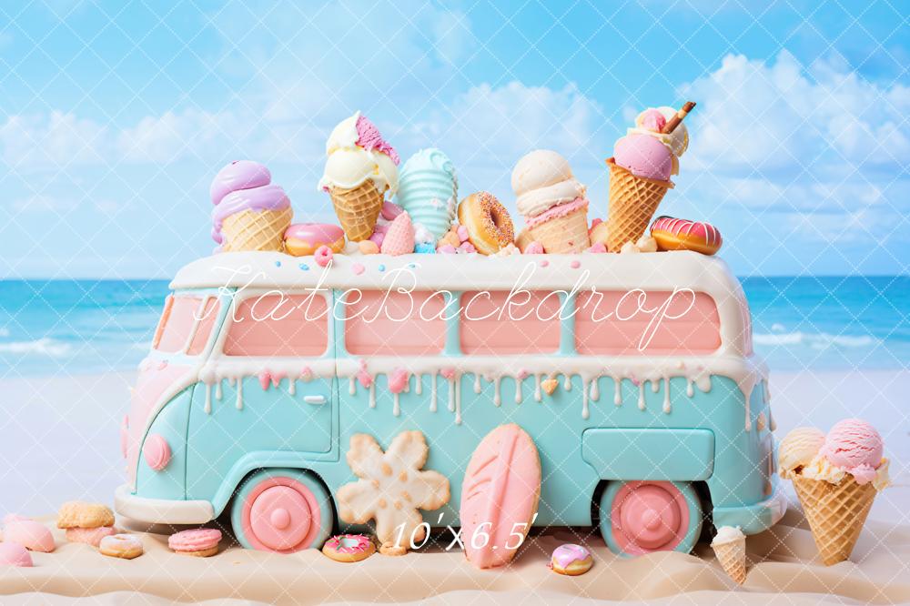 Kate Summer Seaside Cartoon Ice Cream Car Backdrop Designed by Chain Photography -UK