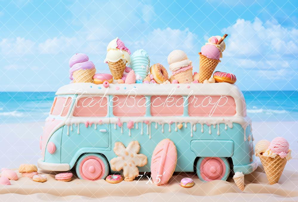 Kate Summer Seaside Cartoon Ice Cream Car Backdrop Designed by Chain Photography -UK