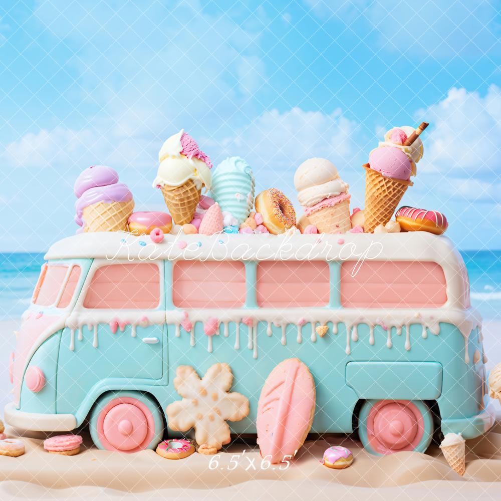 Kate Summer Seaside Cartoon Ice Cream Car Backdrop Designed by Chain Photography -UK