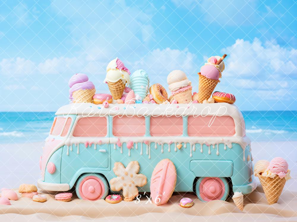 Kate Summer Seaside Cartoon Ice Cream Car Backdrop Designed by Chain Photography