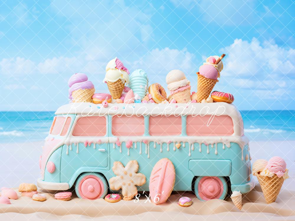 Kate Summer Seaside Cartoon Ice Cream Car Backdrop Designed by Chain Photography -UK