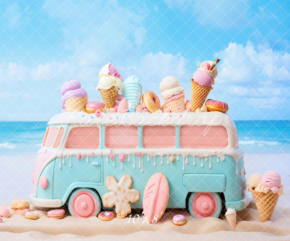 Kate Summer Seaside Cartoon Ice Cream Car Backdrop Designed by Chain Photography -UK