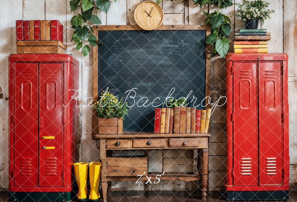 Kate Back to School Red Locker Blackboard Backdrop Designed by Emetselch -UK