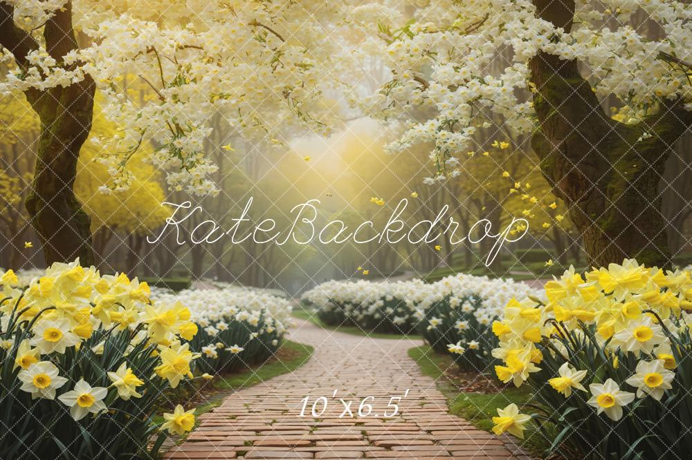 Kate Spring White and Yellow Flower Path Backdrop Designed by GQ