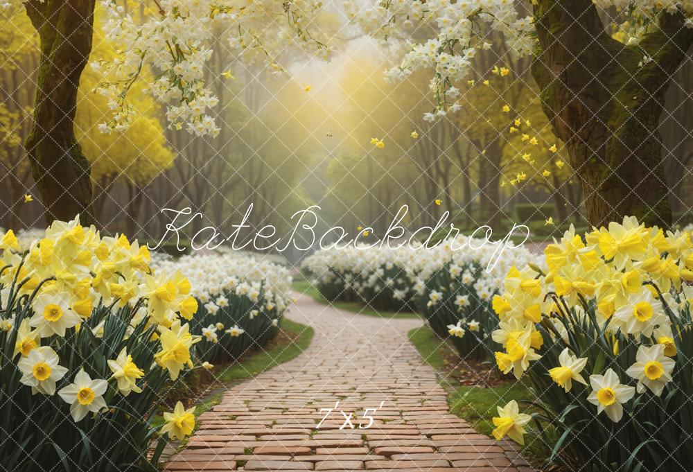 Kate Spring White and Yellow Flower Path Backdrop Designed by GQ -UK