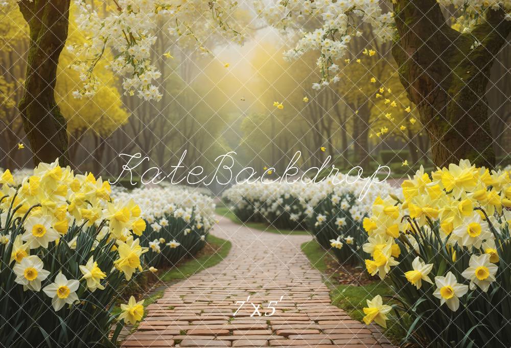 Kate Spring White and Yellow Flower Path Backdrop Designed by GQ