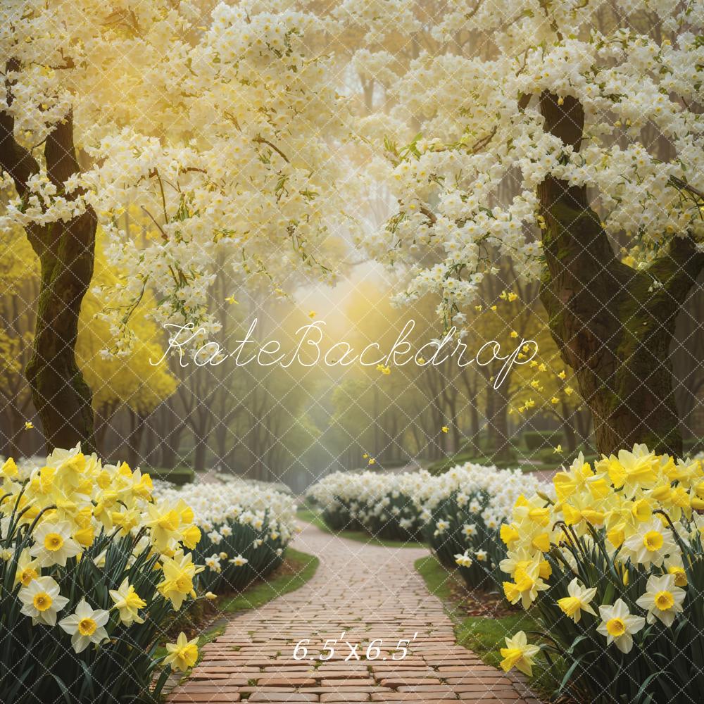 Kate Spring White and Yellow Flower Path Backdrop Designed by GQ