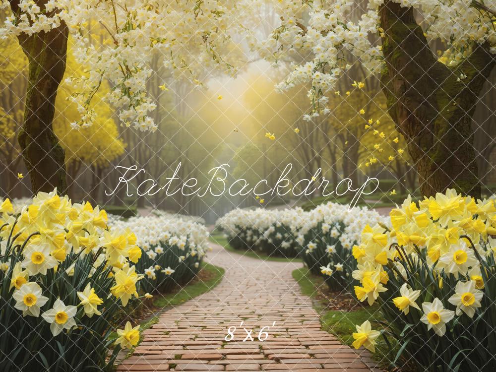 Kate Spring White and Yellow Flower Path Backdrop Designed by GQ