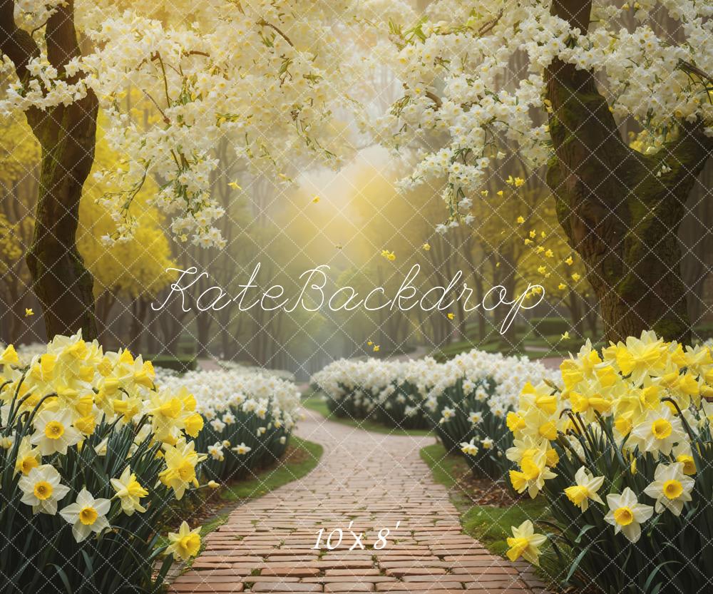 Kate Spring White and Yellow Flower Path Backdrop Designed by GQ