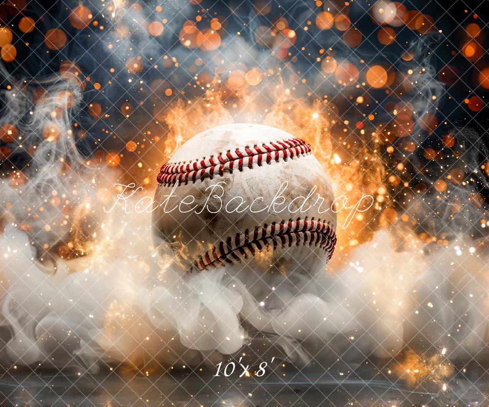 Kate Bokeh Sports Fire Smoke Burning Baseball Backdrop Designed by GQ