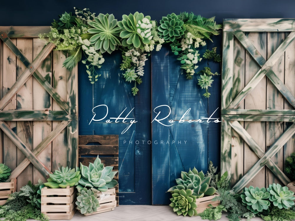 Kate Summer Green Plant Wooden Barn Door Backdrop Designed by Patty Robert -UK