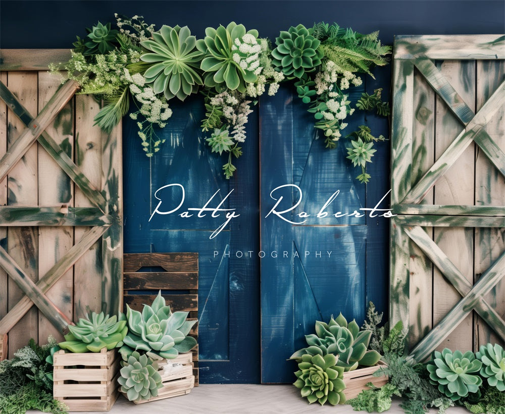 Kate Summer Green Plant Wooden Barn Door Backdrop Designed by Patty Robert -UK