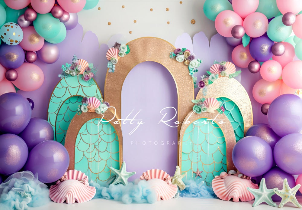 Kate Birthday Mermaid Colorful Balloon Arch Backdrop Designed by Patty Robert
