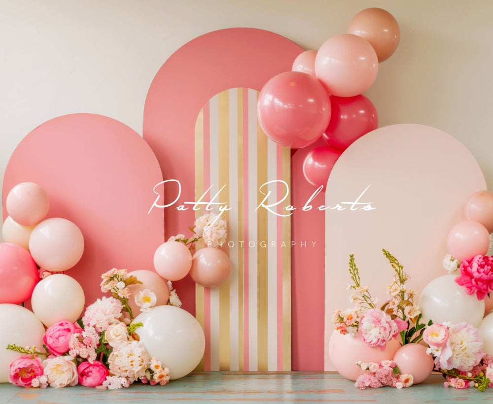 Kate Spring Pink Arch Flower Balloon Backdrop Designed by Patty Robert