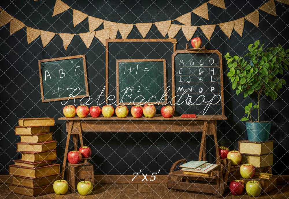 Kate Back to School Book Apple Chalkboard Black Wall Backdrop Designed by Emetselch