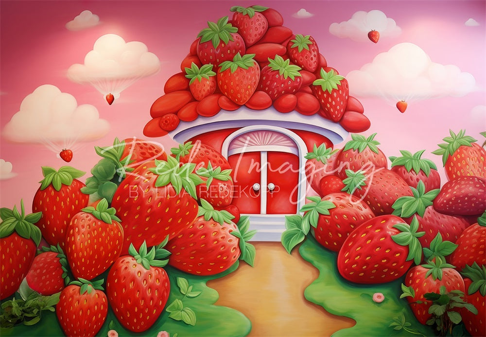Kate Cartoon Red Strawberry House Backdrop Designed by Lidia Redekopp