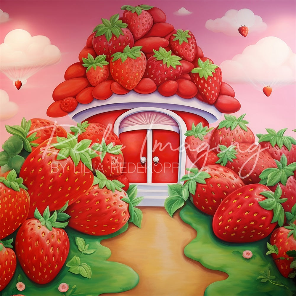 Kate Cartoon Red Strawberry House Backdrop Designed by Lidia Redekopp