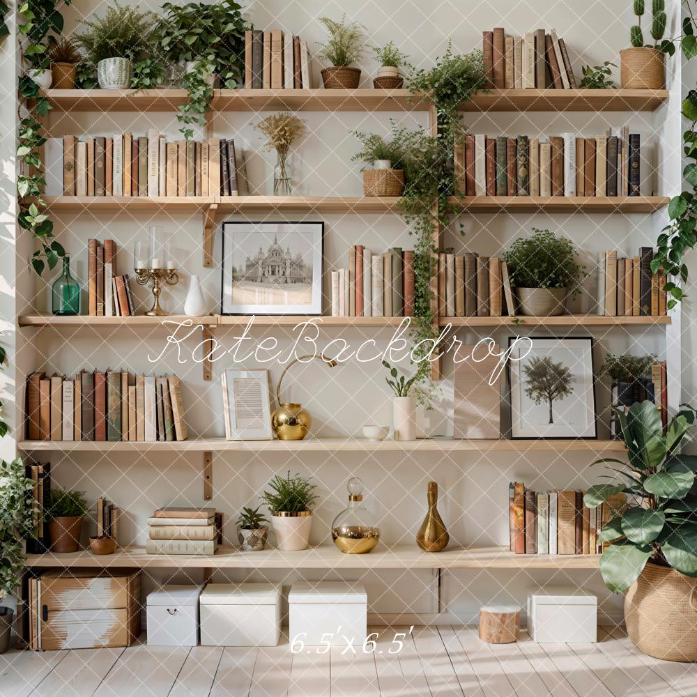 Kate Spring Green Plant Wooden Bookshelf Backdrop Designed by Emetselch