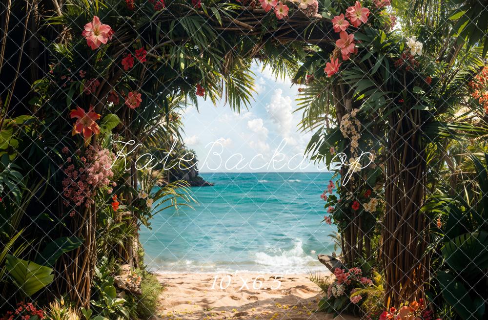 Kate Summer Sea Beach Green Plant Arch Backdrop Designed by Emetselch