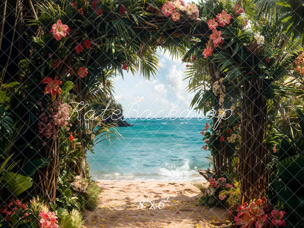 Kate Summer Sea Beach Green Plant Arch Backdrop Designed by Emetselch