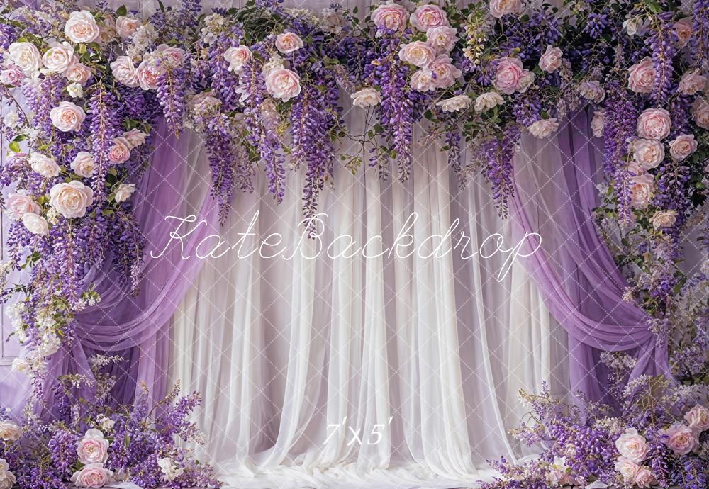 Kate Fine Art Wisteria Flower Purple White Curtain Backdrop Designed by Emetselch