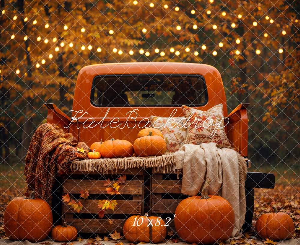 On Sale Kate Autumn Forest Maple Leaf Pumpkin Truck Backdrop Designed by Emetselch -UK