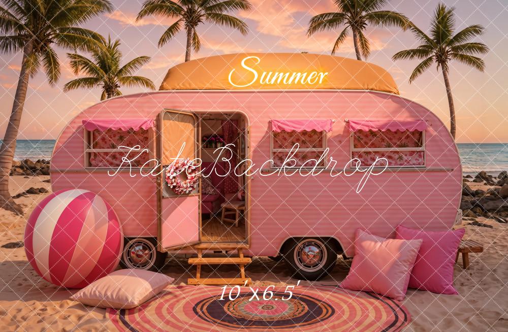 Kate Summer Seaside Sunset Pink Car Backdrop Designed by Chain Photography