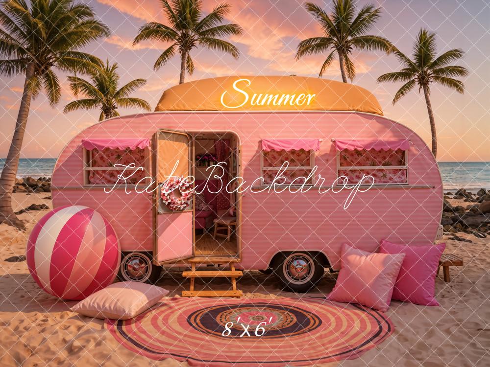Kate Summer Seaside Sunset Pink Car Backdrop Designed by Chain Photography