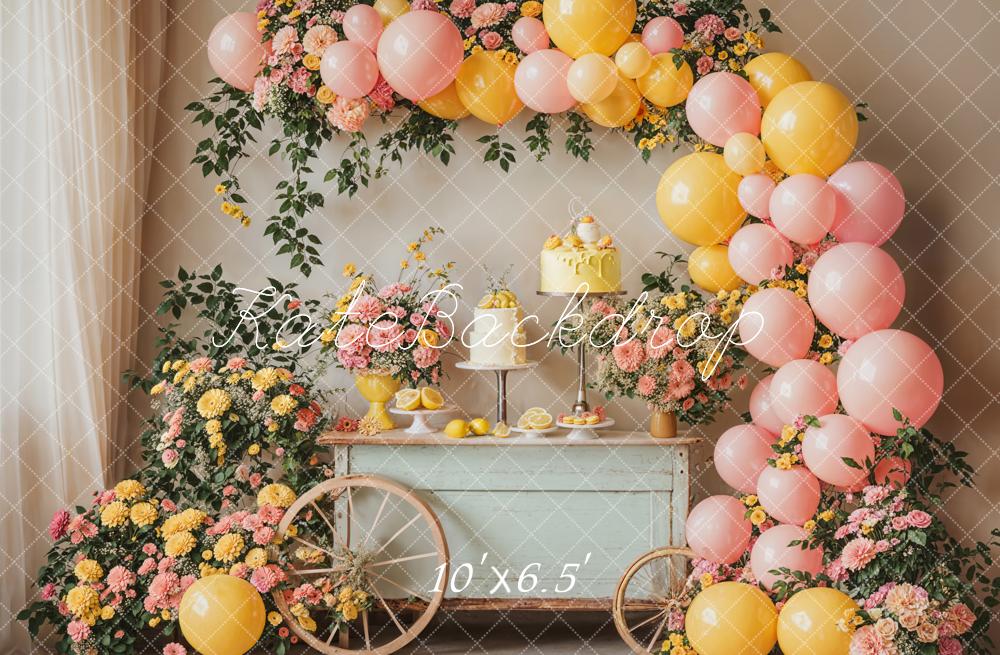 Kate Summer Cake Smash Lemon Flower Balloons Backdrop Designed by Emetselch