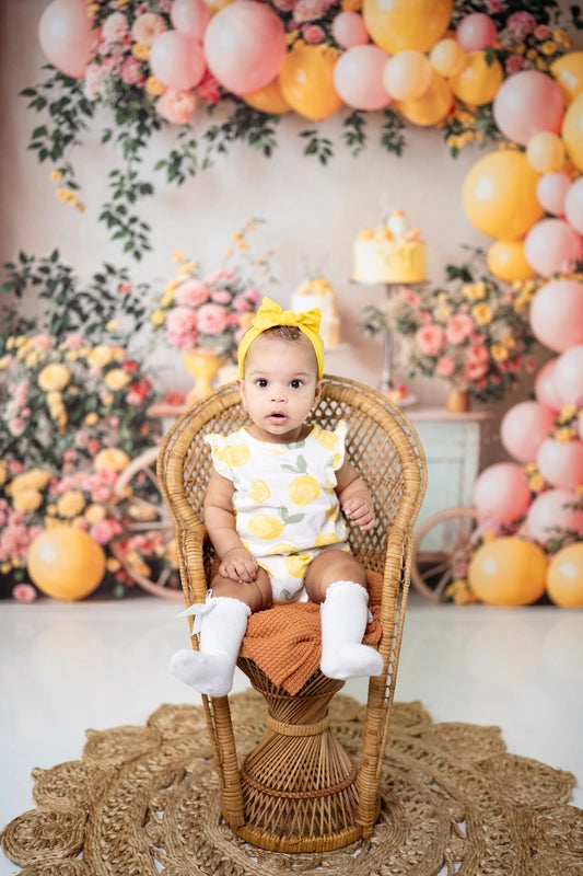 Kate Summer Cake Smash Lemon Flower Balloons Backdrop Designed by Emetselch -UK