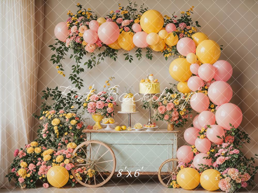 Kate Summer Cake Smash Lemon Flower Balloons Backdrop Designed by Emetselch