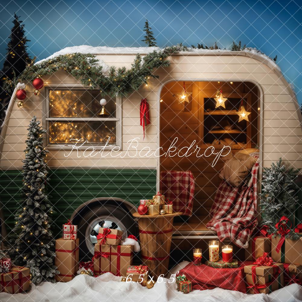 Kate Christmas Snow Night Camping Car Backdrop Designed by Emetselch