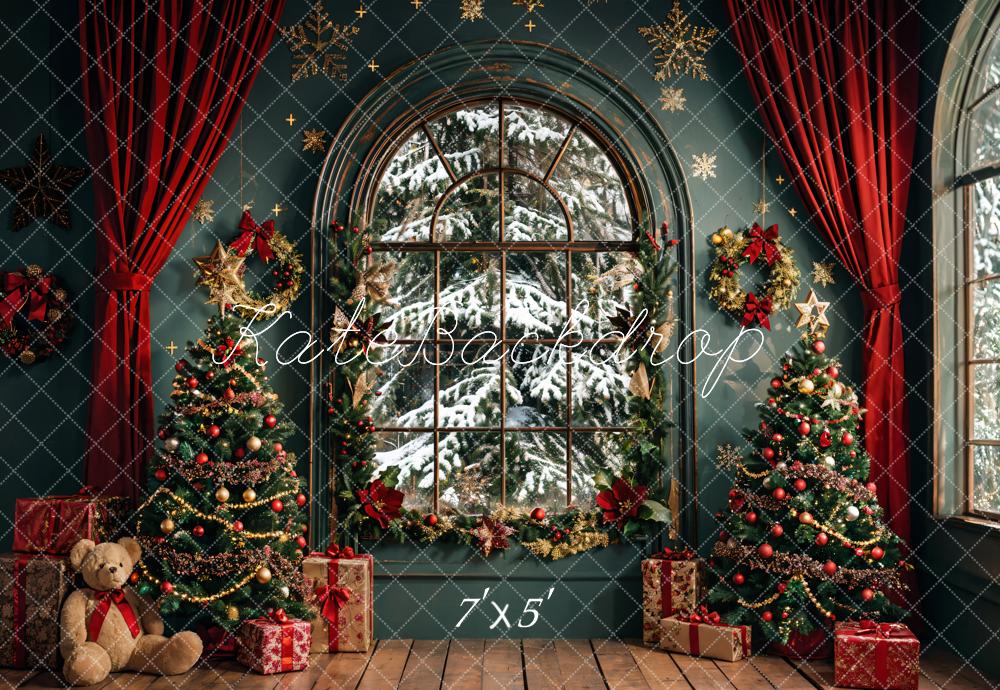 Kate Christmas Dark Green Arch Window Backdrop Designed by Emetselch
