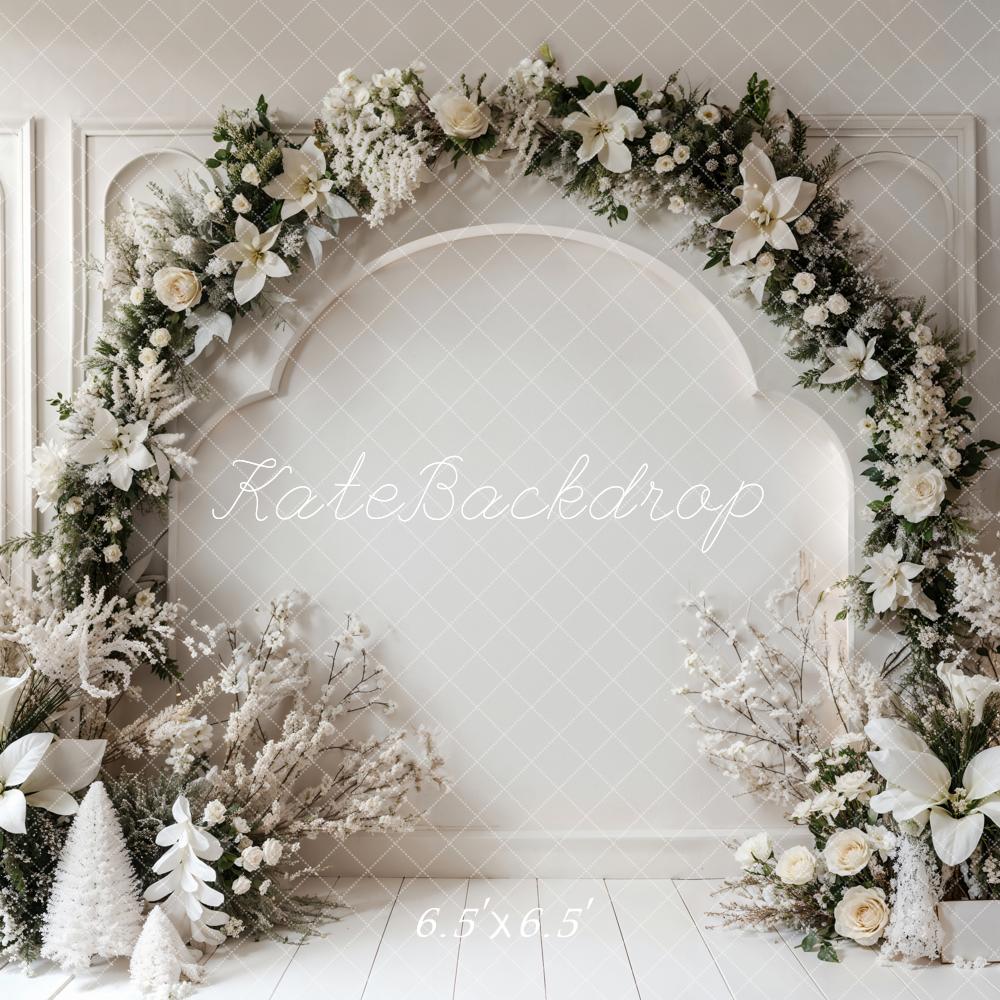 Kate Winter Retro White Floral Arch Wall Backdrop Designed by Emetselch