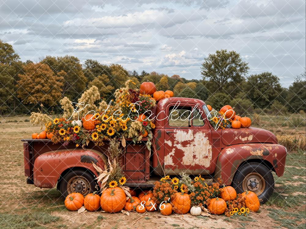 Kate Autumn Pumpkin Sunflower Crimson Truck Backdrop Designed by Emetselch -UK