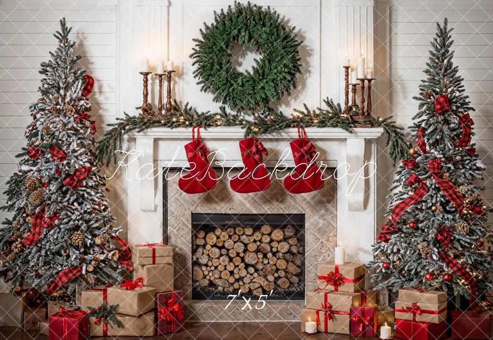 Kate Christmas Wreath White Fireplace Room Backdrop Designed by Emetselch