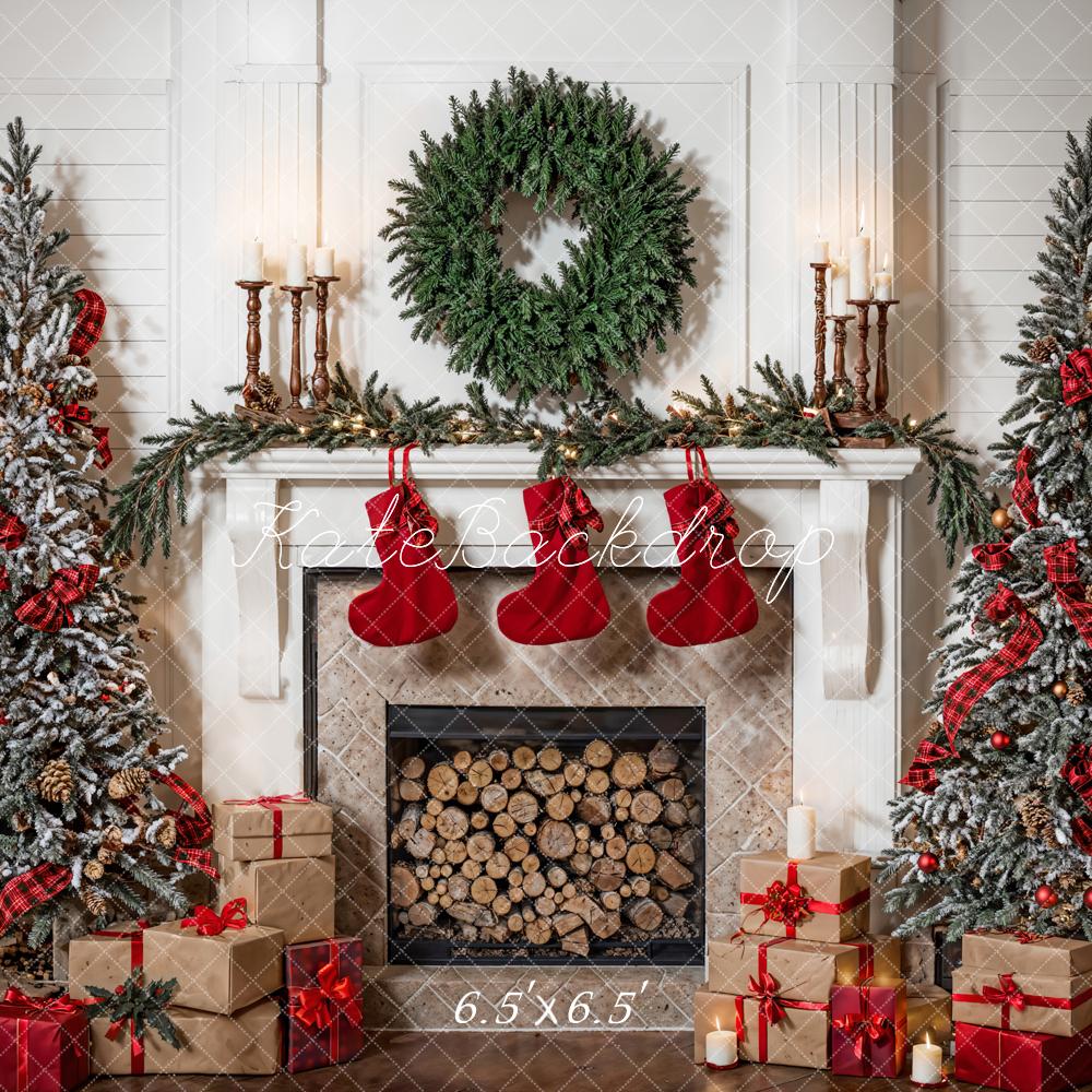 Kate Christmas Wreath White Fireplace Room Backdrop Designed by Emetselch