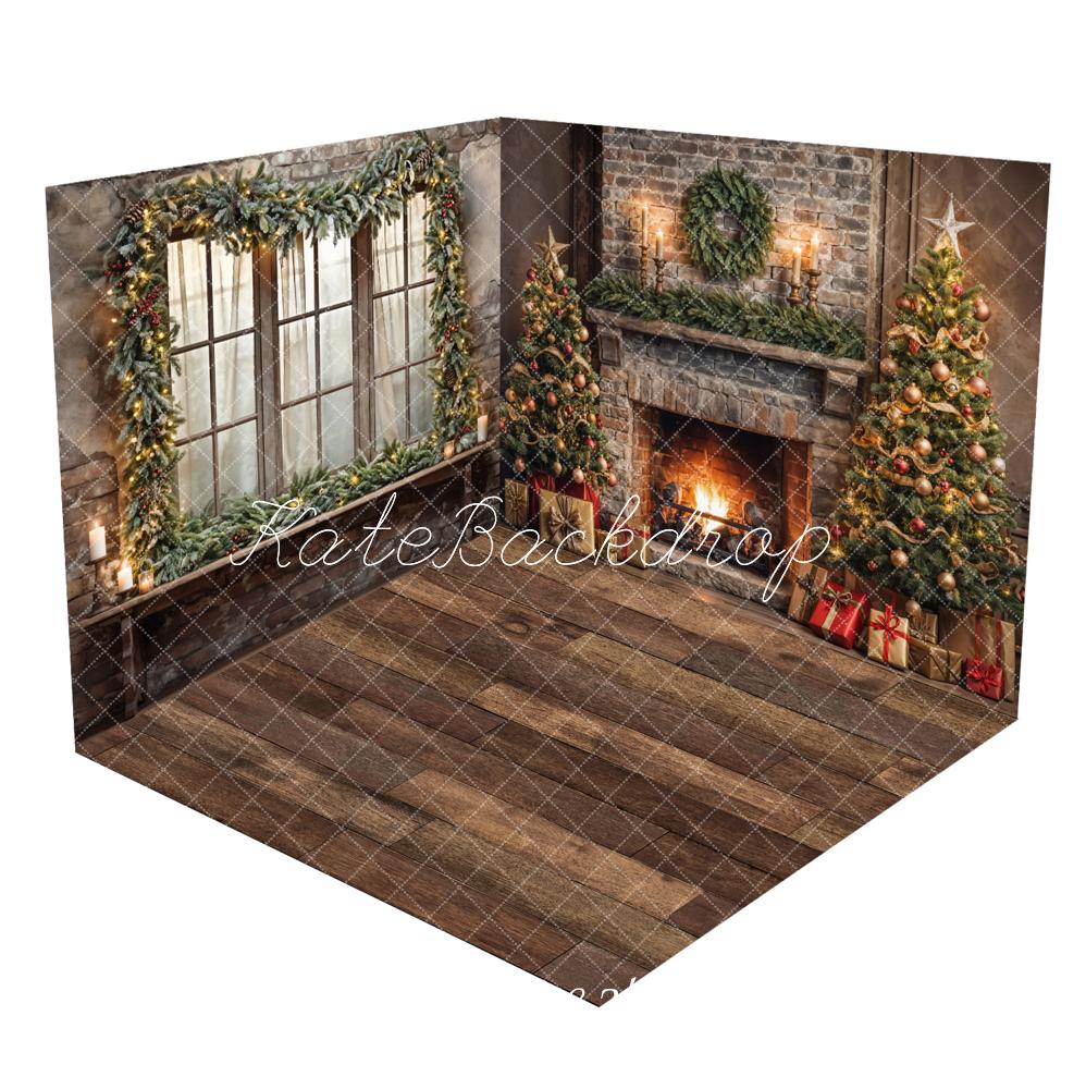 Kate Christmas Window Dark Grey Broken Brick Wall Room Set -UK
