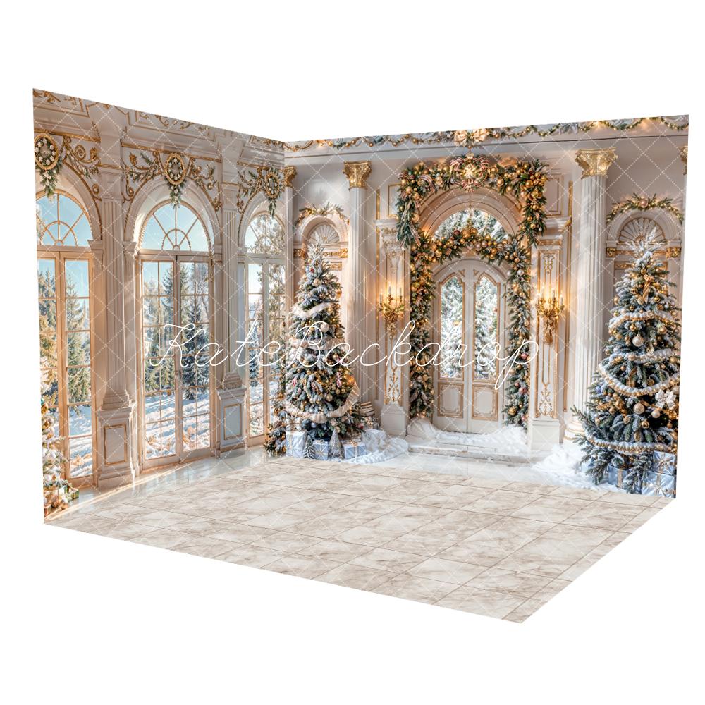 Kate Winter Christmas Dark Brown Wooden Arch Window Room Set